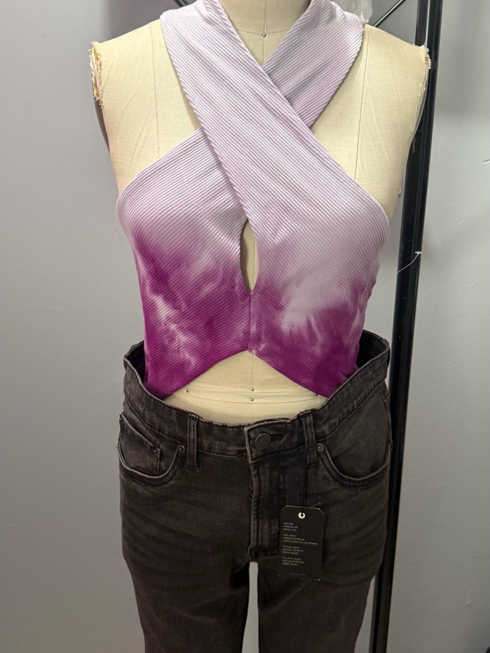 Forever 21 Lavender to Plum Tie-Dye Crisscross Halter Crop Top